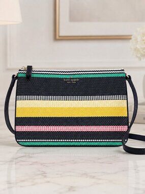 Kate Spade Boardwalk Stripe Crossbody Bag Triple Compartment NWT